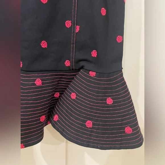Anthropologie x C/MEO Collective Black Pink Rose Embroidered Dress Whimsigoth - Picture 4 of 12